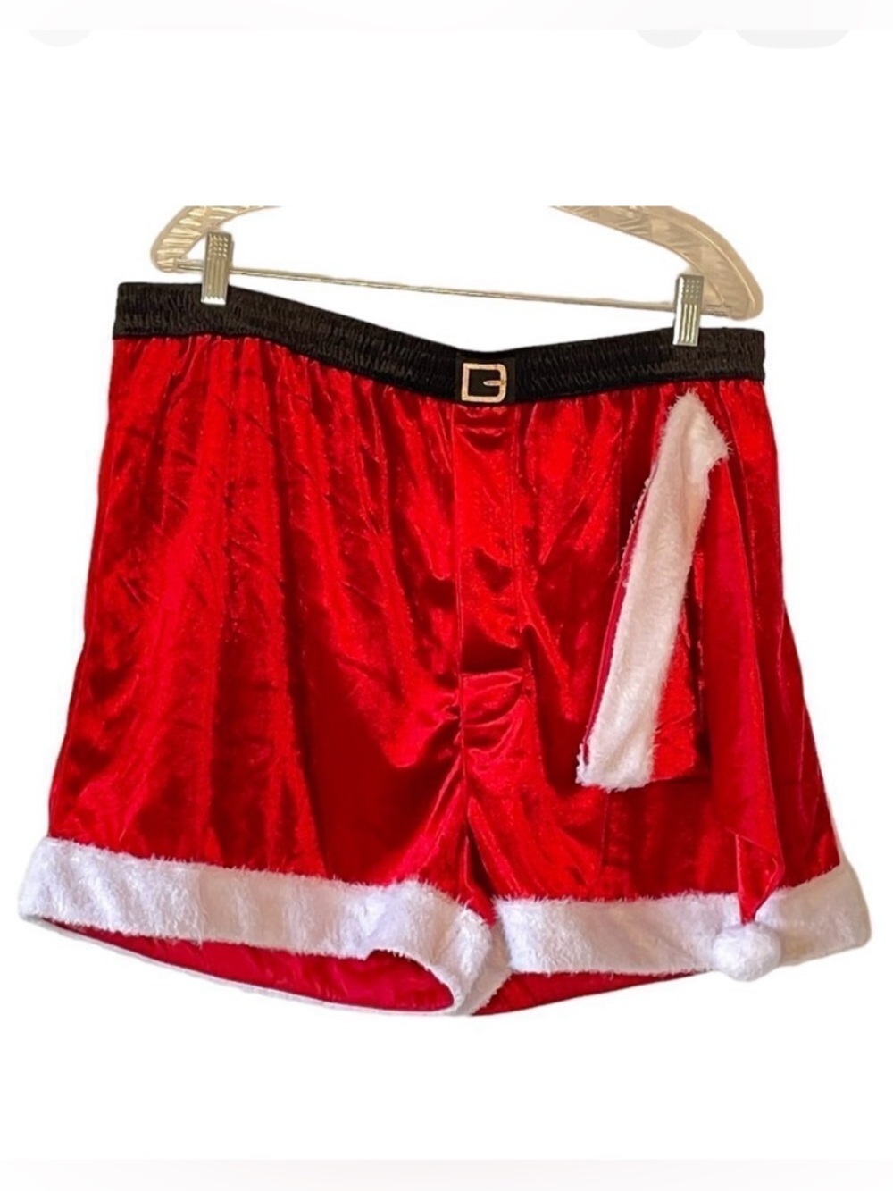 NEW Red Velvet Santa Boxers with Matching Santa Hat White Faux Fur Trim Size XL
